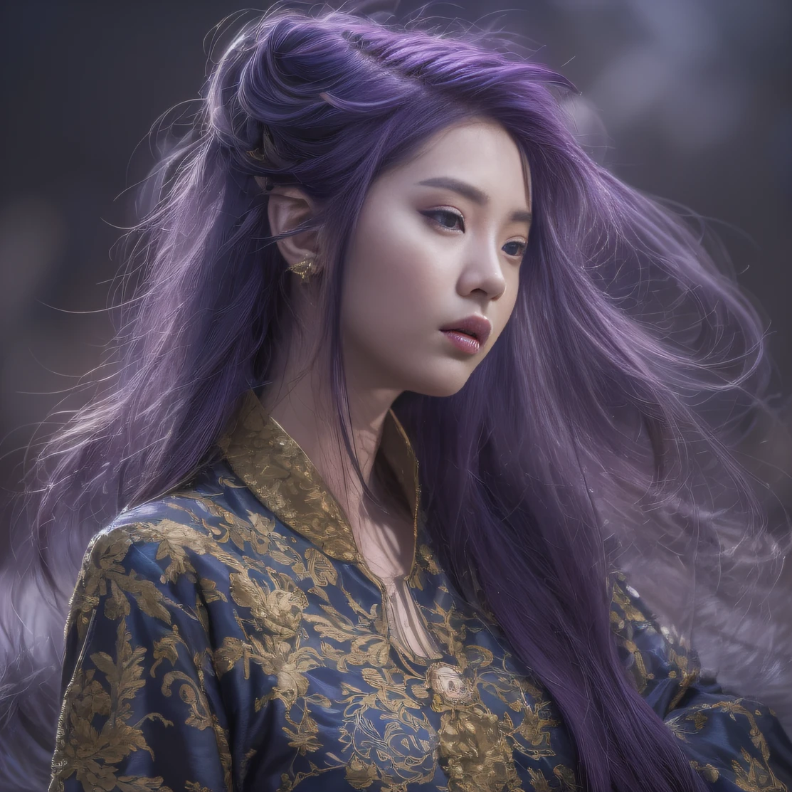 Agate glass texture 32K(tmasterpiece,k hd,hyper HD,32K)Long flowing bright purple hair,Autumn Pond,zydink, a color, Asian people (Kizi), (Red scarf), Combat posture, looking at the ground, long whitr hair, Floating bright purple, Fire cloud pattern gold tiara, Chinese long-sleeved gold silk garment, (abstract ink splash:1.2), white backgrounid,Lotus protector(realisticlying:1.4),Bright purple hair,Smoke on the road,The background is pure, A high resolution, the detail, RAW photogr, Sharp Re, Nikon D850 Film Stock Photo by Jefferies Lee 4 Kodak Portra 400 Camera F1.6 shots, Rich colors, ultra-realistic vivid textures, Dramatic lighting, Unreal Engine Art Station Trend, cinestir 800,Long flowing bright purple hair