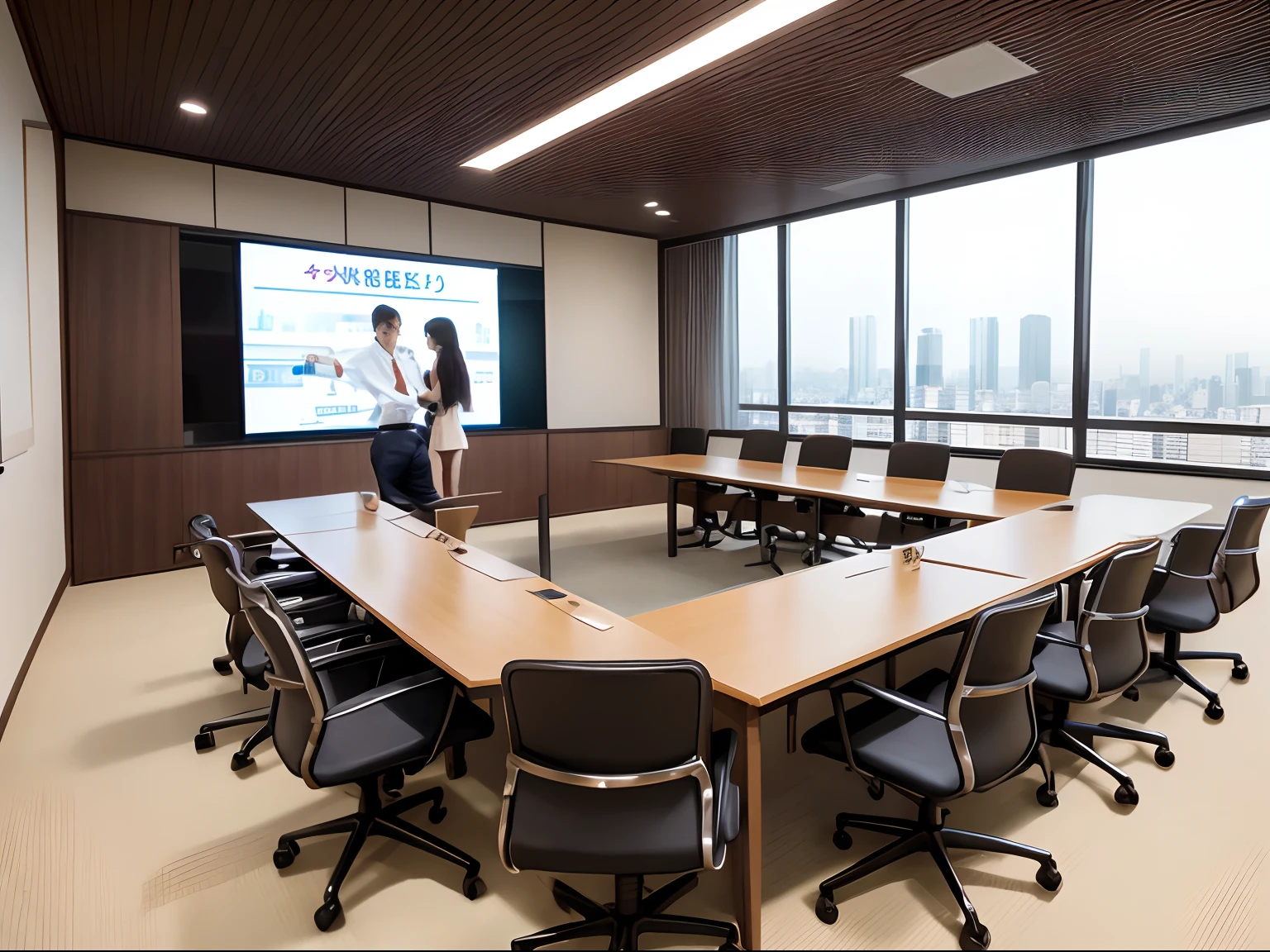 meeting room, Male boss next to beautiful woman、2 men and women、Office Casual、Realistic style, meeting room、testing、high-level image quality、Real Humans、Conference Japan、Actual scenery、Real Humans、32K、