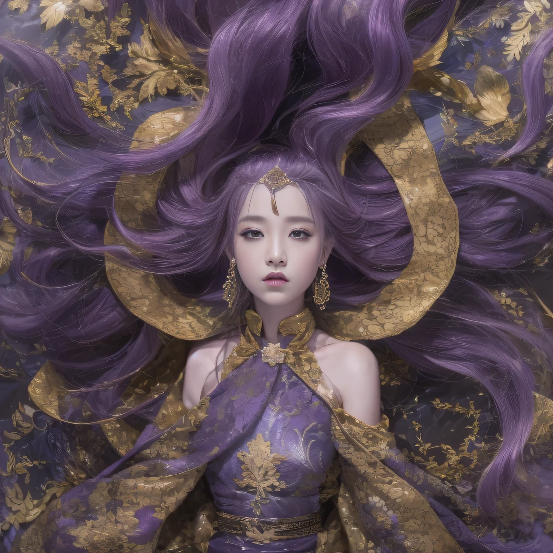 Agate glass texture 32K(tmasterpiece,k hd,hyper HD,32K)Long flowing bright purple hair,Autumn Pond,zydink, a color, Asian people (Kizi), (Red scarf), Combat posture, looking at the ground, long whitr hair, Floating bright purple, Fire cloud pattern gold tiara, Chinese long-sleeved gold silk garment, (abstract ink splash:1.2), white backgrounid,Lotus protector(realisticlying:1.4),Bright purple hair,Smoke on the road,The background is pure, A high resolution, the detail, RAW photogr, Sharp Re, Nikon D850 Film Stock Photo by Jefferies Lee 4 Kodak Portra 400 Camera F1.6 shots, Rich colors, ultra-realistic vivid textures, Dramatic lighting, Unreal Engine Art Station Trend, cinestir 800,Long flowing bright purple hair