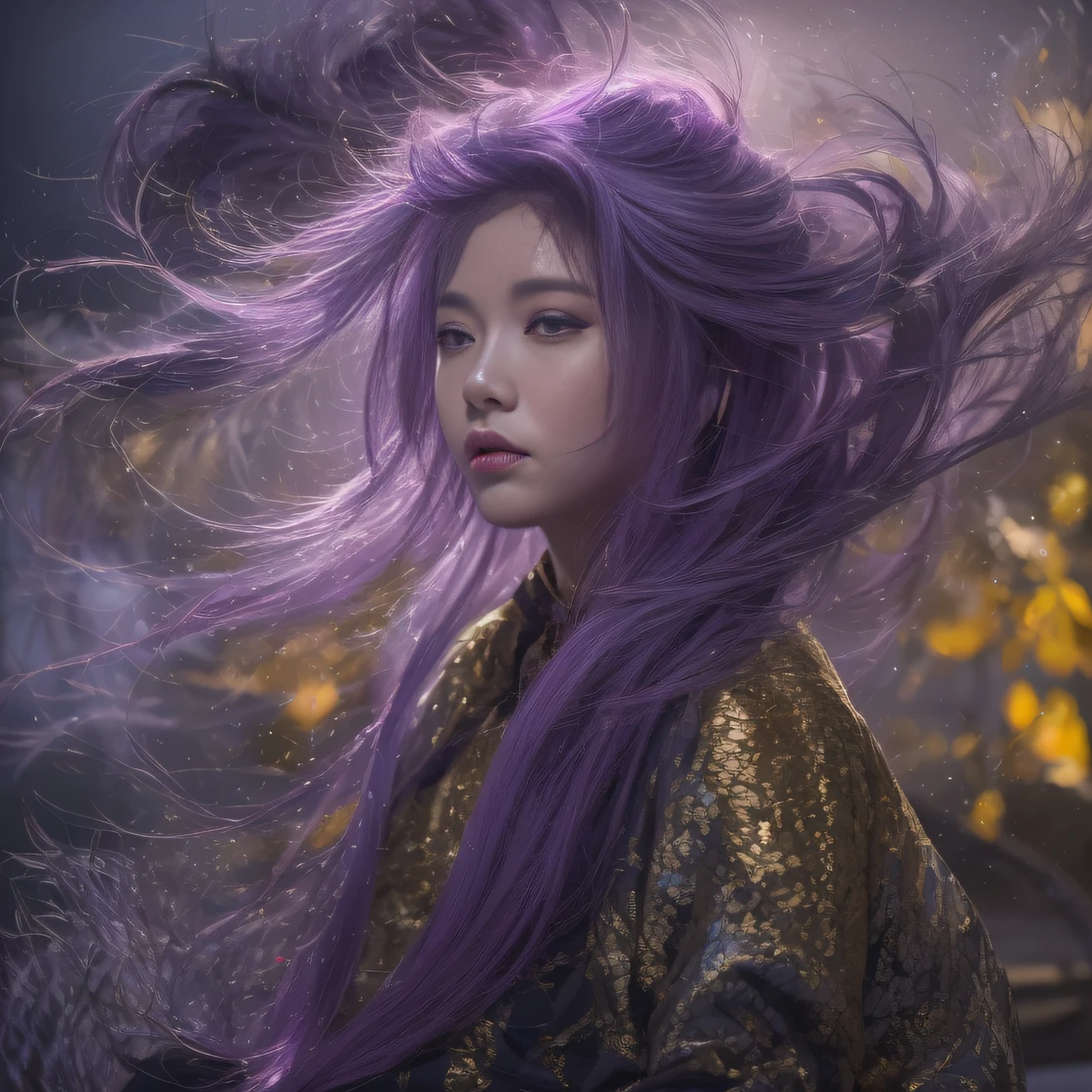 Agate glass texture 32K（tmasterpiece，k hd，hyper HD，32K）Long flowing bright purple hair，Autumn Pond，zydink， a color， Asian people （Kizi）， （Red scarf）， Combat posture， looking at the ground， long whitr hair， Floating bright purple， Fire cloud pattern gold tiara， Chinese long-sleeved gold silk garment， （abstract ink splash：1.2）， white backgrounid，Lotus protector（realisticlying：1.4），Bright purple hair，Smoke on the road，The background is pure， A high resolution， the detail， RAW photogr， Sharp Re， Nikon D850 Film Stock Photo by Jefferies Lee 4 Kodak Portra 400 Camera F1.6 shots, Rich colors, ultra-realistic vivid textures, Dramatic lighting, Unreal Engine Art Station Trend, cinestir 800，Long flowing bright purple hair