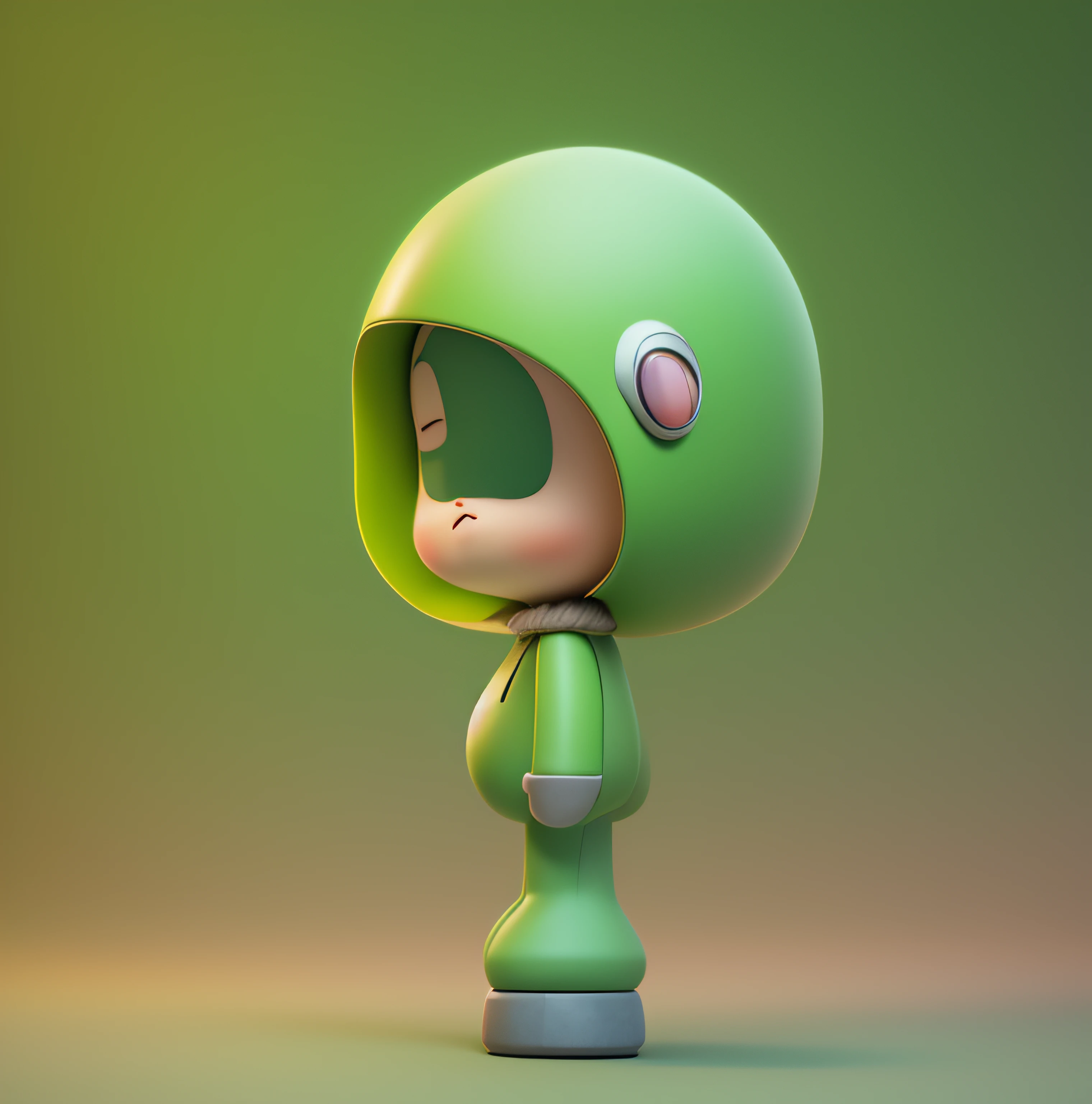 Wear a green helmet,3D image of the green man, Left view, Elves dressed in green, The arms droop naturally, Cute 3d render，by Pixar，Rendering of anime sprites，pixie character, wearing green armor and helmet, full body with costume, fluffy green belly, Its name is Ash Tree, cute character, full body mascot, cute forest creature, Green head, character is standing, wearing a melon，Lovely 3D image，Cute detailed digital art，Explorer mini cute character，Stylized 3D rendering，3D rendered character art，8K，lovely digital painting，Anime style，Super detailed rendering，clean backdrop