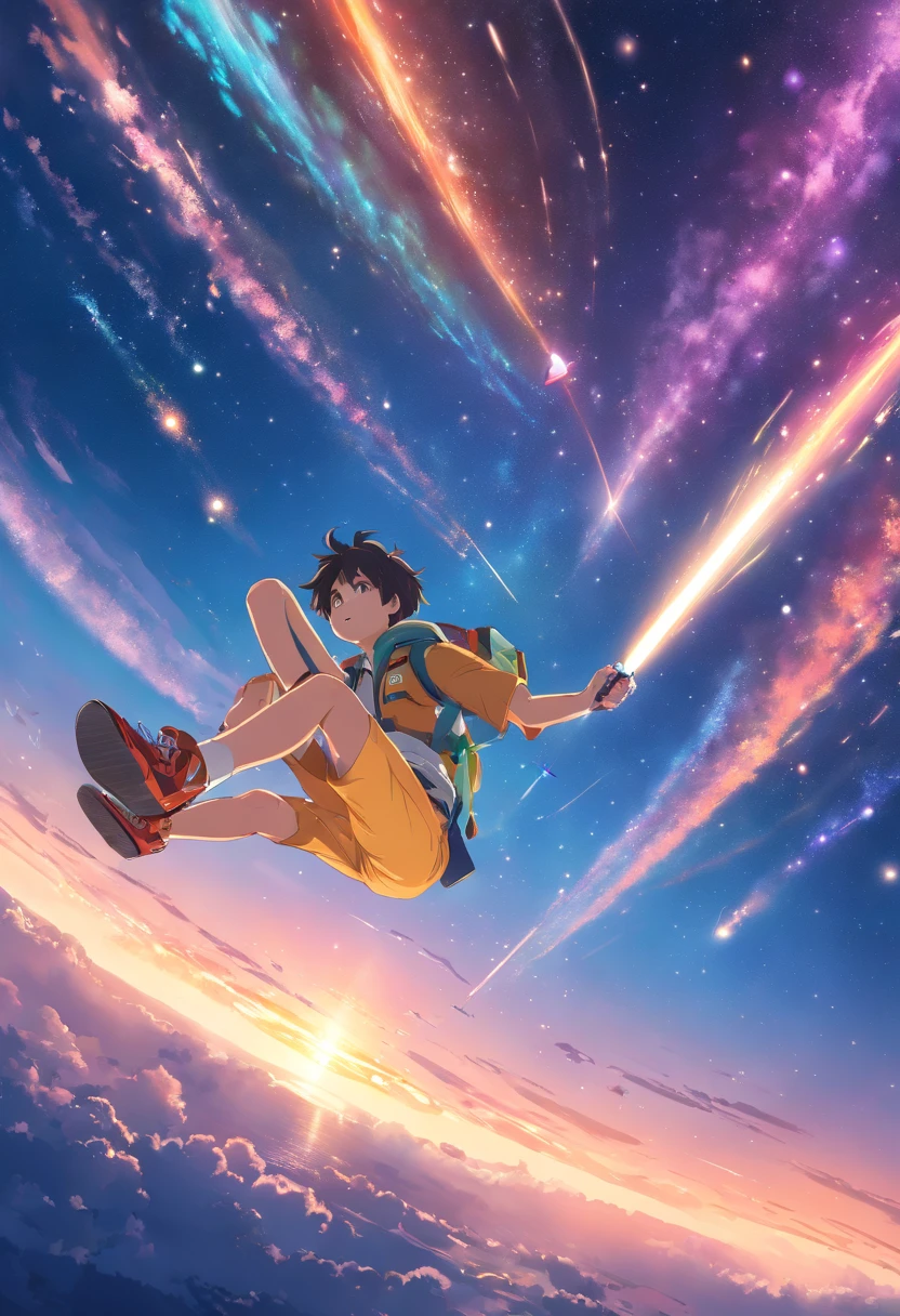 ridiculous resolution, high resolution, (masterpiece:1.4), super detailed, 1boy, seen from above, space, floating, --v 6