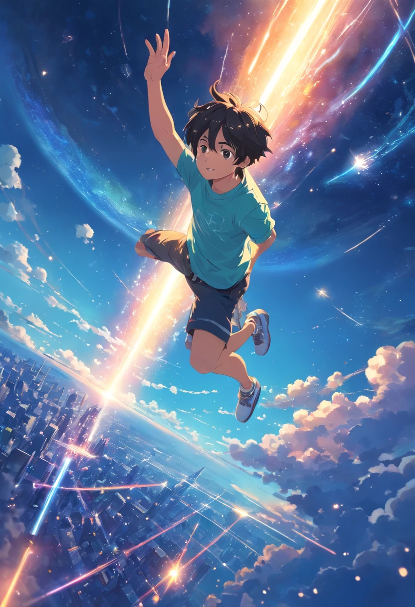 ridiculous resolution, high resolution, (masterpiece:1.4), super detailed, 1boy, seen from above, space, floating, --v 6