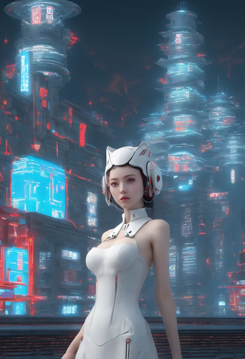 1 woman, White skirt, red decoration, Chinese summer wear, pale porcelain skin, Art in the Guwitz style, Soft portrait shot 8 K, pale young ghost girl, Porcelain white skin, by Russell Dongjun Lu, pale milky porcelain skin, elegant lady with alabaster skin