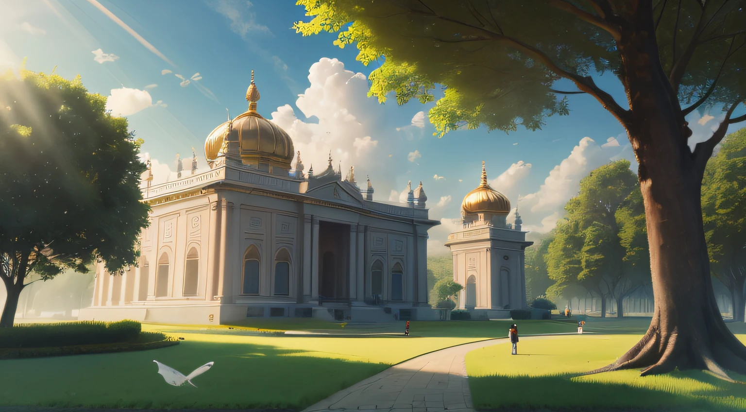 A young boy walks past this palace,