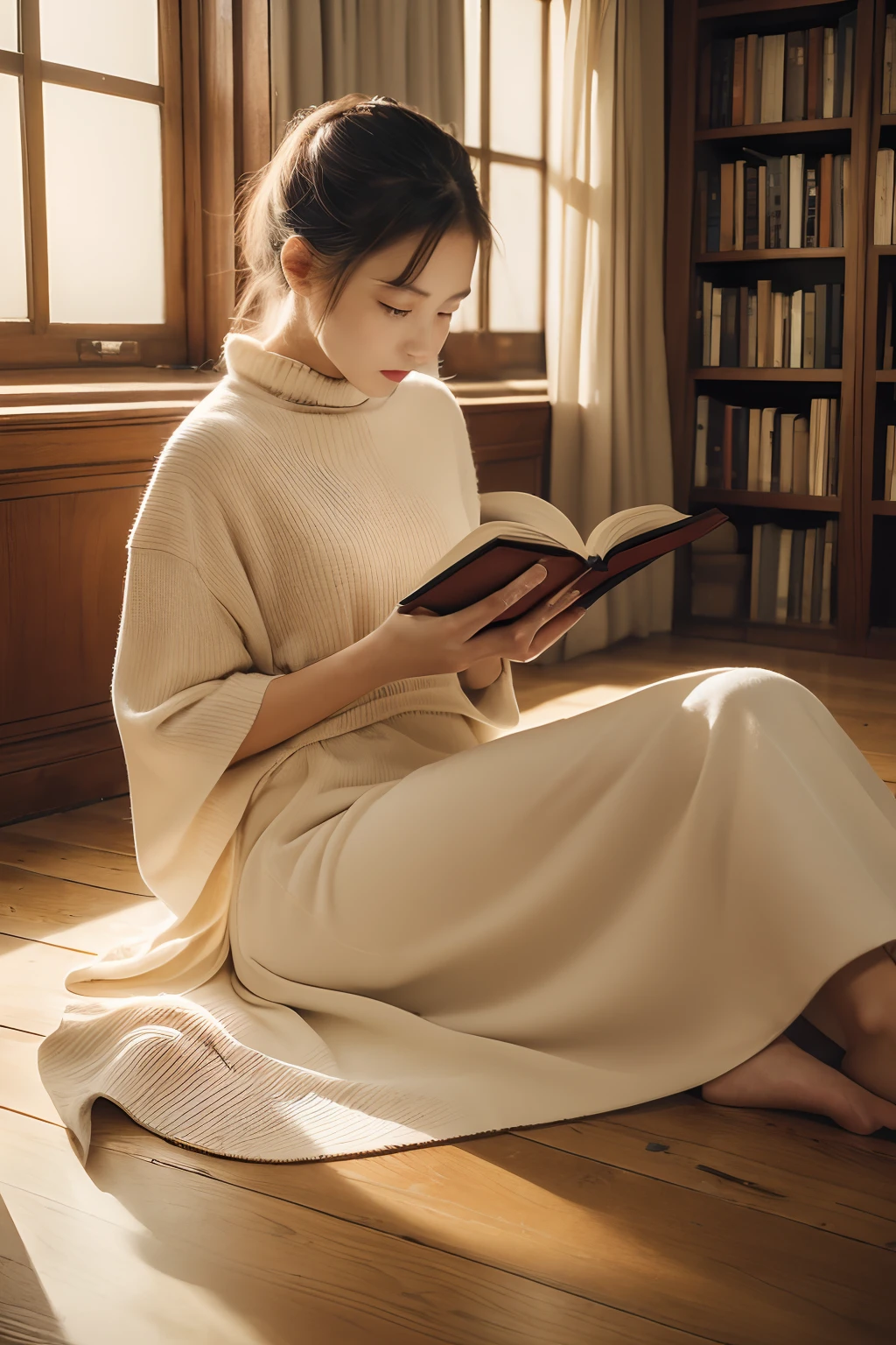 (top-quality、8K、32K、masterpiece)Beautiful woman reading a book、a room