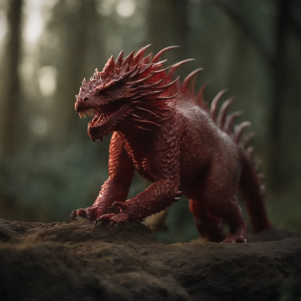 Jin Tianlong,piercing red eyes,Close-up of blood fire released from the nose,Chest scales,high high quality,8K,Many details,Fire lettuce,Alas,4 legs,Spotted claws,golds,dangers,fires,dentes pontiagudos,big dragon,immensity,threatening,imponent