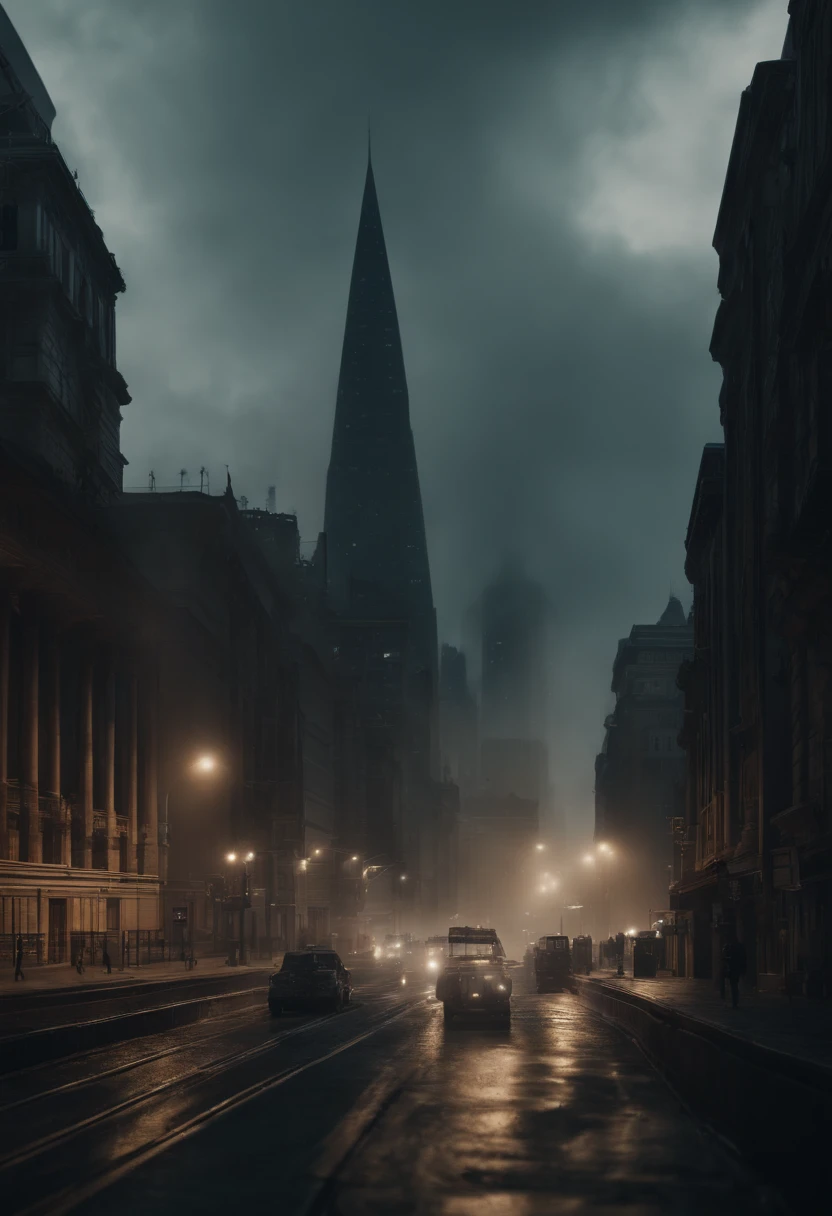Mega cities, A doomsday scene, Surrealism, cinematic lighting, Wide-Angle, UHD, masterpiece, high quality, high details, 8k, highres, best quality
