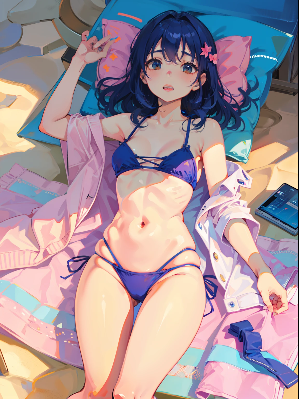 s girl、The bikini、Lying on the sandy beach、laying on back
