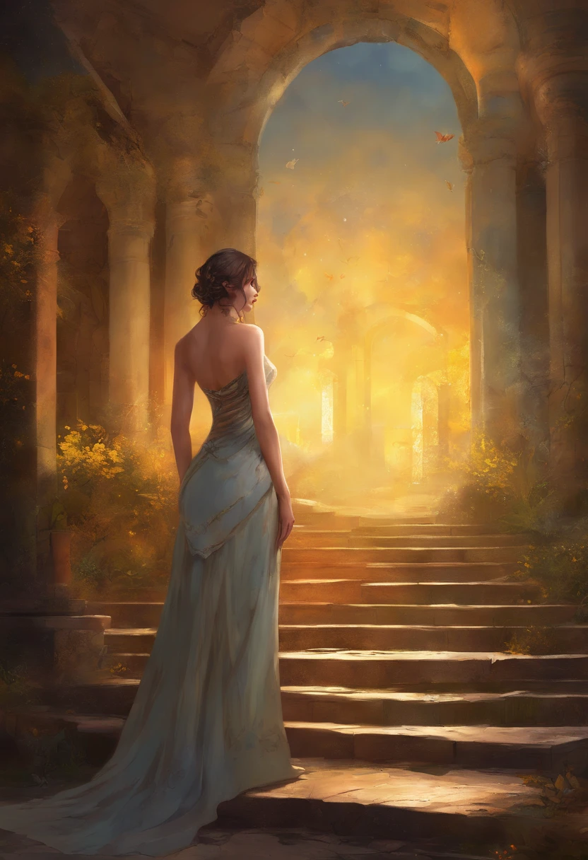 a beautiful dark-haired venetian girl in a purple moire dress, a Venetian mask, standing on the front balcony covered with ivy and wisteria, of the second floor throws a rose to a guy in a brocade doublet and a green beret, playing a lute under her spray can, on a narrow street illuminated by wall torches on a moonlit night 1542. Inspired by Titian. Masterpiece, Fireflies, Proportional anatomy of the face, arms, and legs. Neoclassicism, Renaissance, Venetian style, Baroque, glossy, composition, picturesque.