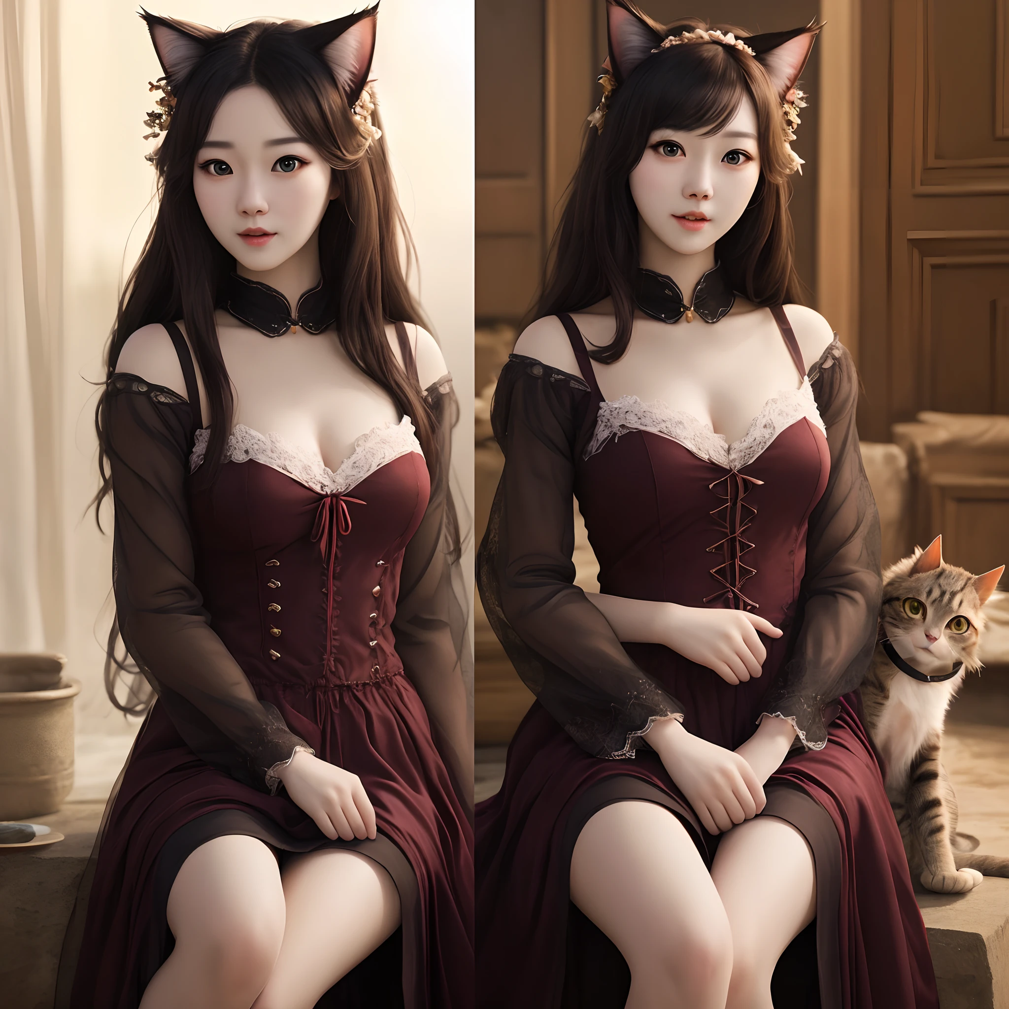(Real cat)、8K、beautiful Girl、Adorable costumes、Less exposure 、Good play、Detailed as a photo、(((A hyper-realistic)))