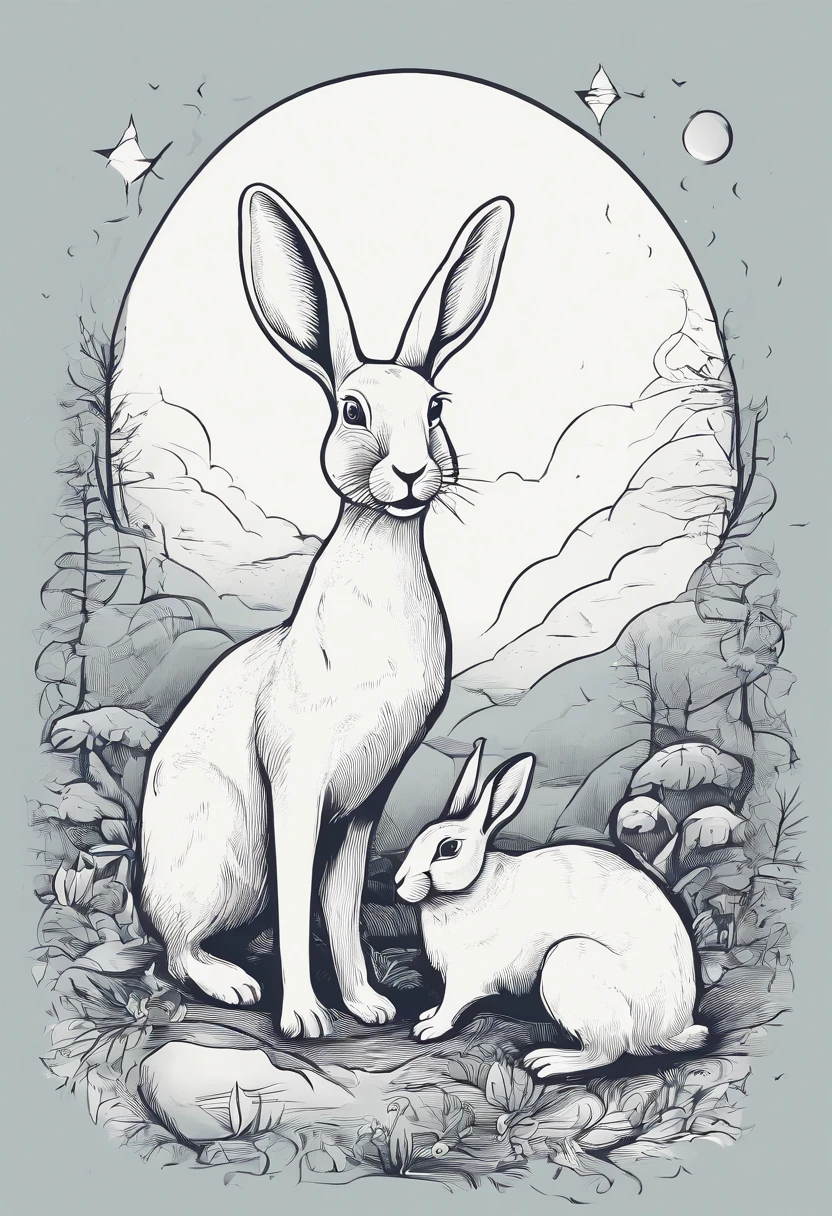 Lots of rabbits，A full moon moon，Minimalist and advanced