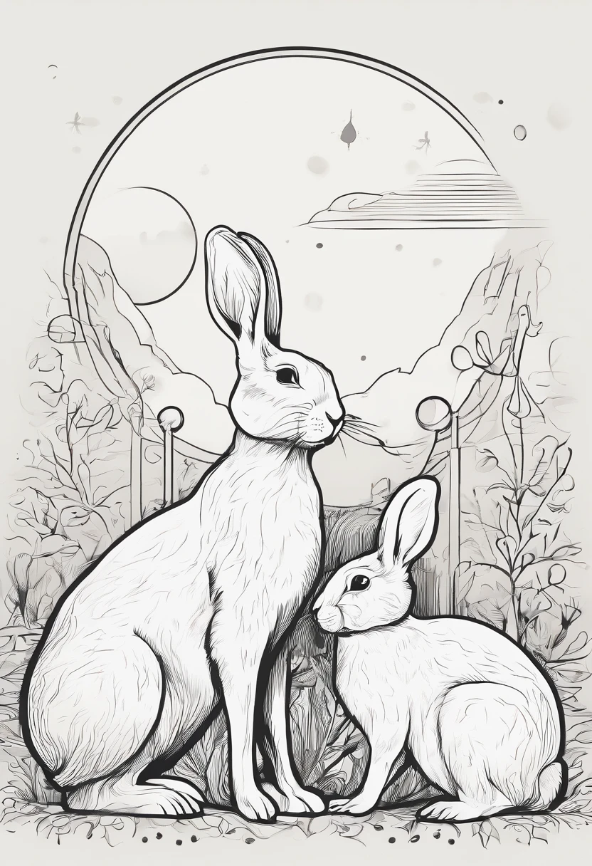 Lots of rabbits,A full moon moon,Minimalist and advanced