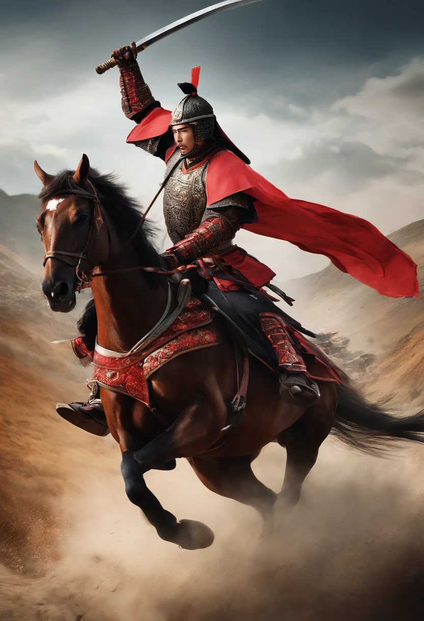 chinese armor　Horseback riding and drawing a sword　swordsmen　Shogun　Slash to death