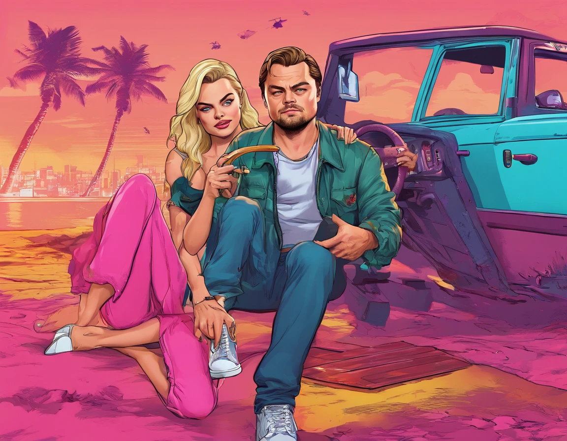 Margot Robbie and Leonardo Dicaprio in GTA loading screen