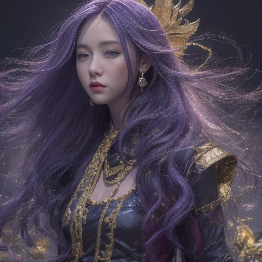 Agate glass texture 32K(tmasterpiece,k hd,hyper HD,32K)Long flowing bright purple hair,Autumn Pond,zydink, a color, Asian people (Kizi), (Red scarf), Combat posture, looking at the ground, long whitr hair, Floating bright purple, Fire cloud pattern gold tiara, Chinese long-sleeved gold silk garment, (abstract ink splash:1.2), white backgrounid,Lotus protector(realisticlying:1.4),Bright purple hair,Smoke on the road,The background is pure, A high resolution, the detail, RAW photogr, Sharp Re, Nikon D850 Film Stock Photo by Jefferies Lee 4 Kodak Portra 400 Camera F1.6 shots, Rich colors, ultra-realistic vivid textures, Dramatic lighting, Unreal Engine Art Station Trend, cinestir 800,Long flowing bright purple hair