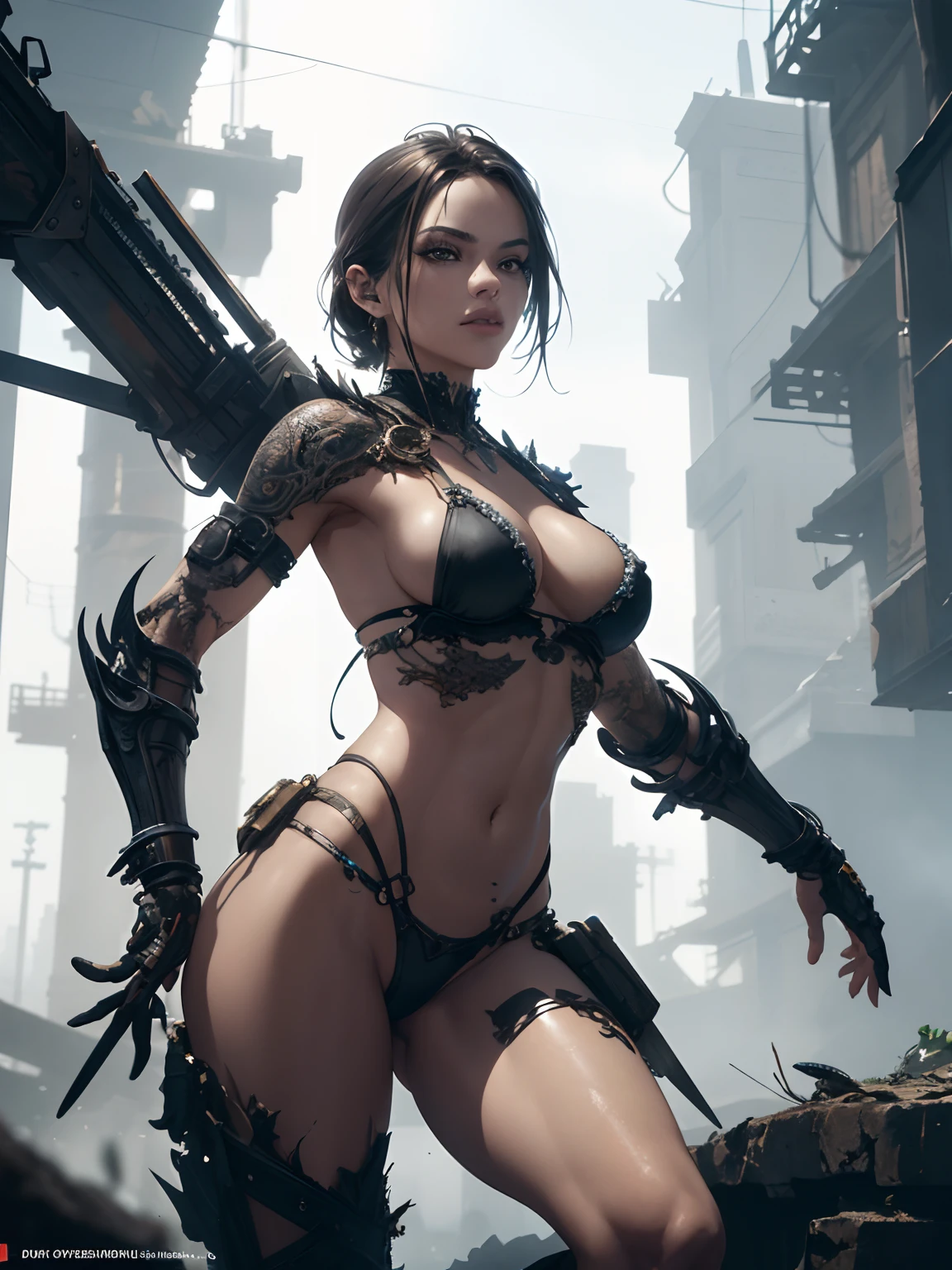 Beautiful Alluring Female Dystopian Warrior, Bare Skin, Athletic Well Toned Body, Rusty Scrap Metal Ornaments, Barely Clothed, bikini made of metal, Dystopianpunk Theme, Dieselpunk, Beautiful D&D Character Portrait, Beautiful Face, Ominous, Dark Fantasy, Fiverr Dnd Character, Octane Render, Digital Art, Extreme Detail, 4k, Ultra Hd, Polished, Beautiful, Hyperdetailed, Intricate, Elaborate, Meticulous, Photorealistic, Sharp Focus, Wlop, Character Design, Unreal Engine, 3d Rendered, Volumetric Lighting, Reflections, Glossy, Digital Illustration, Sensual Pose, Suggestive Pose, Full Body Shot, 💖❤💕💋❣