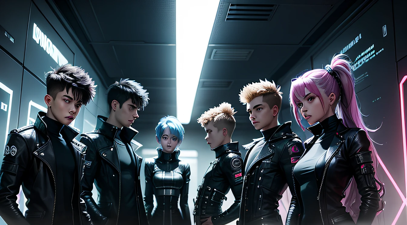 Five boys and one girl,Set aside your upper body,cyber punk style