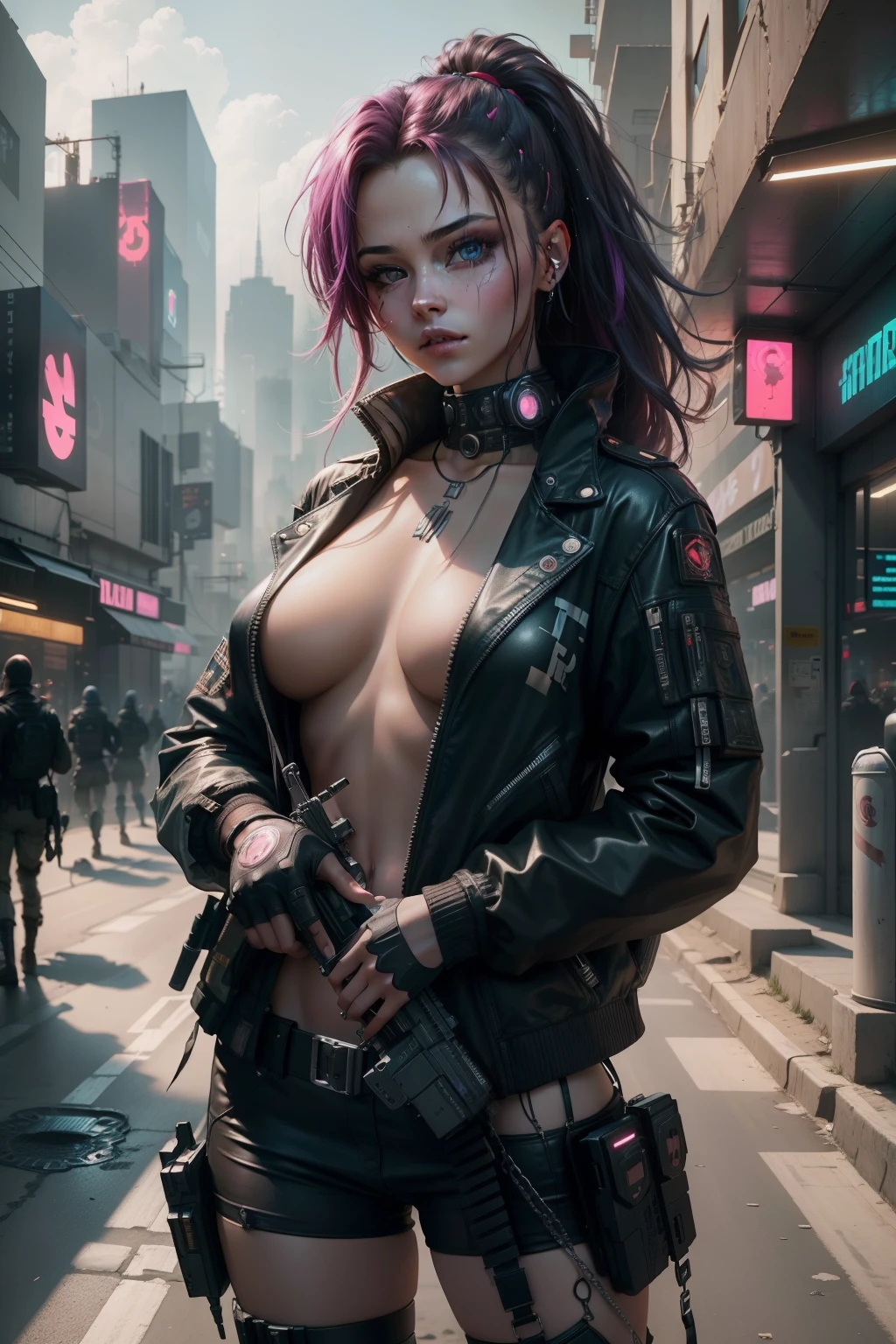 The most beautiful girl in the world,cyberpunk backgrouns,war,Near Future City,