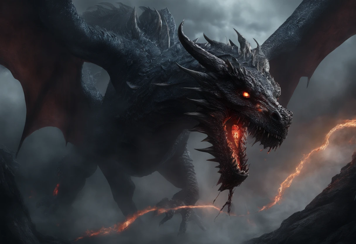 The best picture quality, masterpiece, dark magic style, dark color, surrounded by smoke, the magic dragon soars in the sky, sprays fireballs, the fireballs blow up the earth, the world is in ruins, the dragon soars in the sky, showing its supreme power.