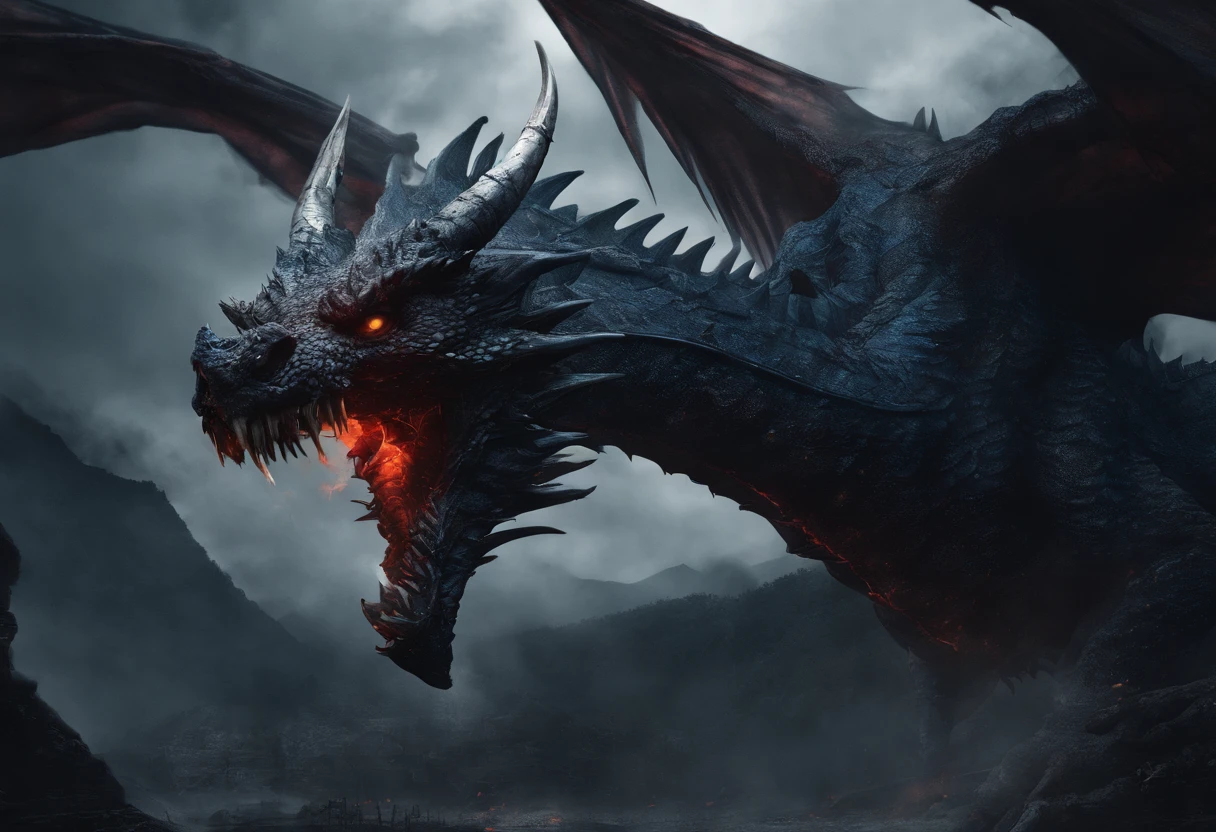 flying through the air，raiden，(Dragon Sky Dorado) CU (piercing red eyes),Close-up let go (Blood and fire) Through the nose,Chest scales,full bodyesbian，high high quality,8K,Many details,Fire lettuce,Alas,4 legs,Spotted claws,golds,dangers,fires,dentes pontiagudos,big dragon,immensity,threatening,imponent,Blue scales