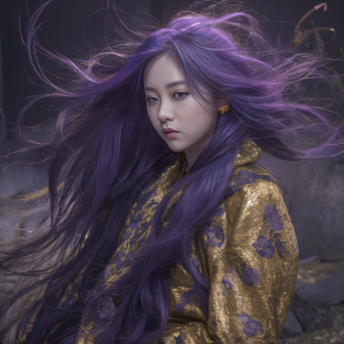 Agate glass texture 32K（tmasterpiece，k hd，hyper HD，32K）Long flowing bright purple hair，Autumn Pond，zydink， a color， Asian people （Kizi）， （Red scarf）， Combat posture， looking at the ground， long whitr hair， Floating bright purple， Fire cloud pattern gold tiara， Chinese long-sleeved gold silk garment， （abstract ink splash：1.2）， white backgrounid，Lotus protector（realisticlying：1.4），Bright purple hair，Smoke on the road，The background is pure， A high resolution， the detail， RAW photogr， Sharp Re， Nikon D850 Film Stock Photo by Jefferies Lee 4 Kodak Portra 400 Camera F1.6 shots, Rich colors, ultra-realistic vivid textures, Dramatic lighting, Unreal Engine Art Station Trend, cinestir 800，Long flowing bright purple hair