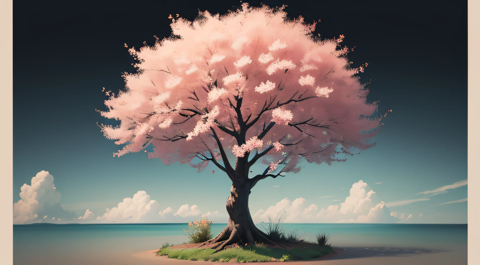 Peach tree,digitial painting,with black background