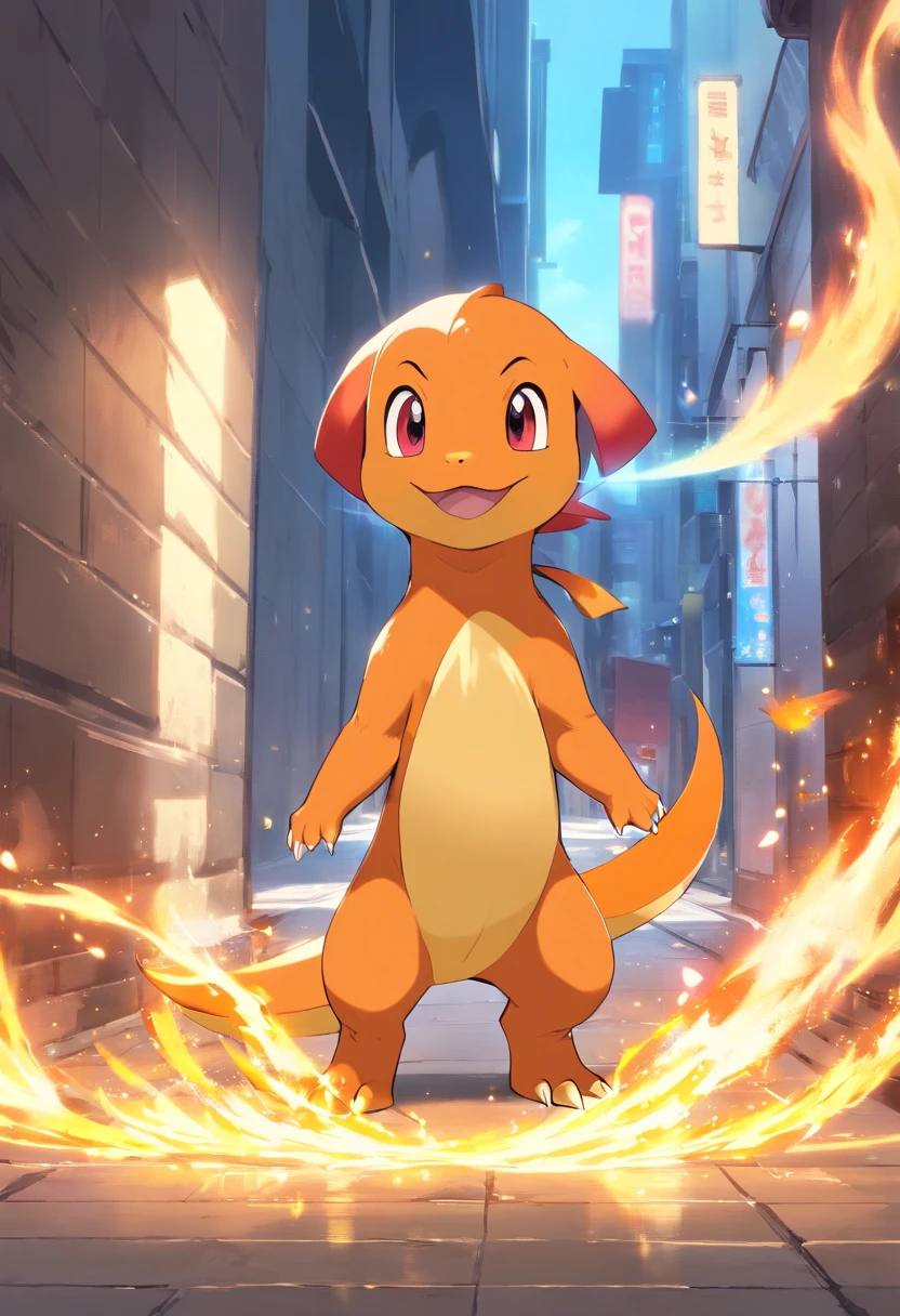 Fire-blowing is playful and cute.，Liveliness and agility，Lizard type，Red body，sparkling big eyes，a cool。(Charmander:1.5)