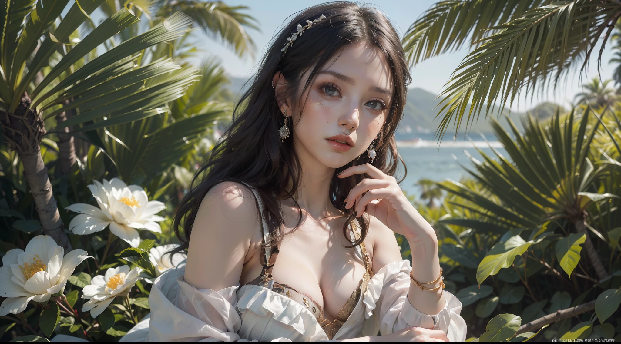 Ct 1girl NSFW (s whole body:1.0), (Exquisite and clear portrait:1.4), (high resolucion:1.4), (Fashion portrait photography:1.4), (realism:2.0), (Realistic skin:1.7), 8K, high image quality, high pixels, super exquisite portrait photography, light and shadow processing, psychedelic atmosphere, beautiful female model, empty inspiration, white and flawless skin, Light makeup, eyeslashes, Transparent, (wearing a strange outline, novel and bold design of high-order clothing:1.4), (Fashion Magazine:1.2), Fashion Magazine, modernization, trend, It's full of cotton earth.
Roses in full bloom and a backdrop that creates a dreamy atmosphere, flower details
, It is a pearl cellophane, A new aesthetic concept, full-body lens, Rich expression, Sexy posture,(professional fashion photography:1.2) after post-processing, high-intensity rendering, (High-end, texture, improve taste:1.2), (strong fashion sense:1.5), amazing beautiful details, the combination of the beauty of the model in the clothing is jaw-dropping, and the details are extremely complex and exquisite design, (1 person), (seaside), (waves), (palm tree)