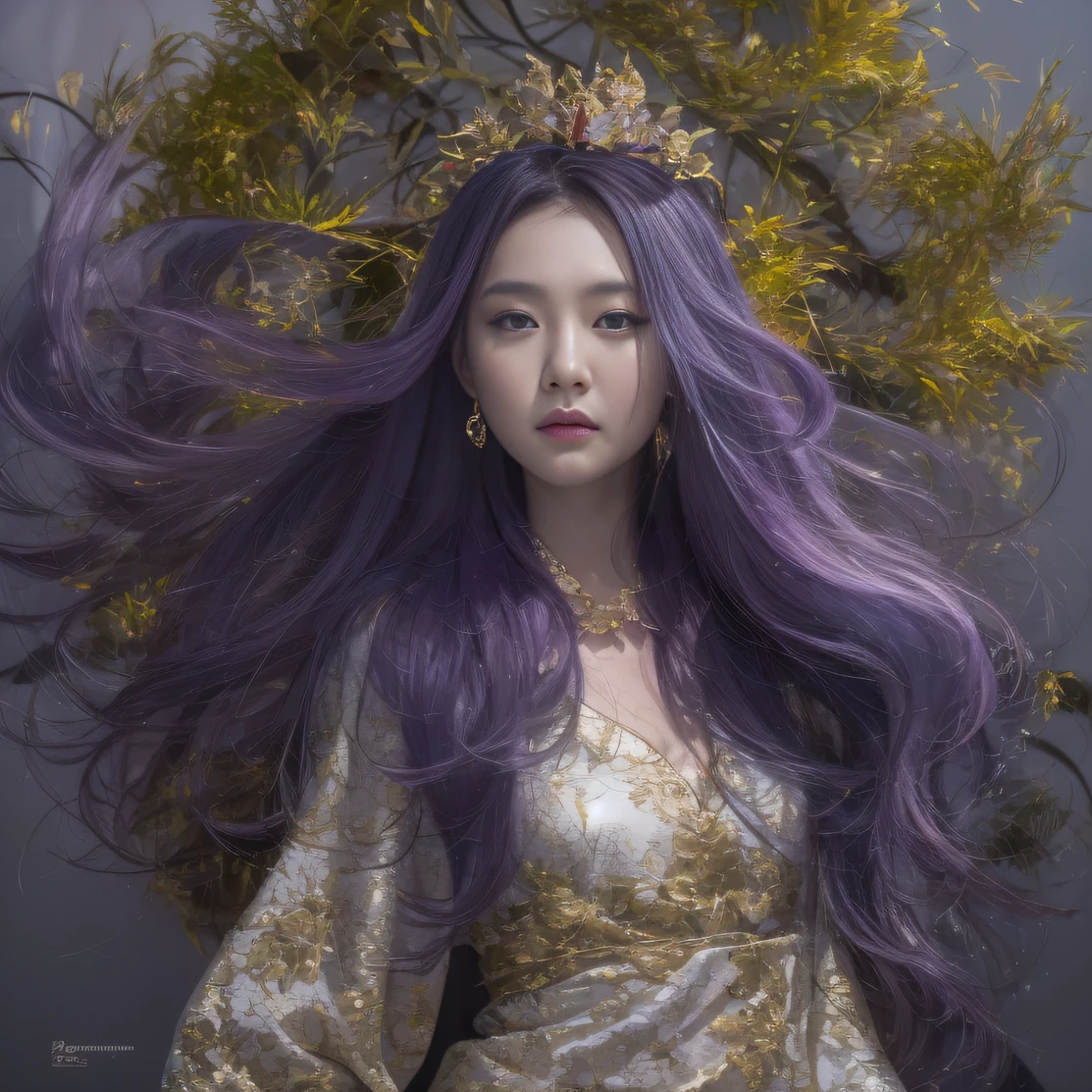 Agate glass texture 32K(tmasterpiece,k hd,hyper HD,32K)Long flowing bright purple hair,Autumn Pond,zydink, a color, Asian people (Kizi), (Red scarf), Combat posture, looking at the ground, long whitr hair, Floating bright purple, Fire cloud pattern gold tiara, Chinese long-sleeved gold silk garment, (abstract ink splash:1.2), white backgrounid,Lotus protector(realisticlying:1.4),Bright purple hair,Smoke on the road,The background is pure, A high resolution, the detail, RAW photogr, Sharp Re, Nikon D850 Film Stock Photo by Jefferies Lee 4 Kodak Portra 400 Camera F1.6 shots, Rich colors, ultra-realistic vivid textures, Dramatic lighting, Unreal Engine Art Station Trend, cinestir 800,Long flowing bright purple hair
