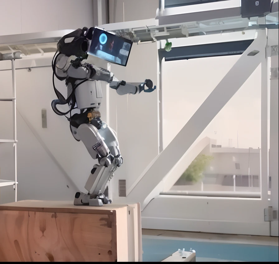 Un primer plano de un robot parado sobre un bloque de madera, Boston dynamics, Robots de Boston Dynamics, Robotic body, Traje de robot, The most advanced humanoid robot, Robot humanoide, robot, bipedal, humanoide robot, Robot under construction, Partial robotic body, Chappie el robot, Robotic Platform, Uso de un exoesqueleto, robotical