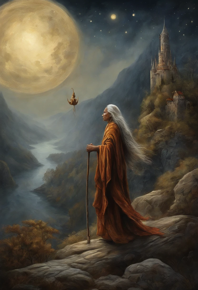 masterpiece, best quality, ultra-detailed, illustration, buddhist monk, solo, fantasy, flying, broom, night sky, outdoors, magic, spells, moon, stars, clouds, wind, cape, broomstick, glowing, mysterious, enchanting, whimsical, playful, adventurous, freedom, wonder, imagination, determination, skill, speed, movement, energy, realism, naturalistic, figurative, representational, beauty, fantasy culture, mythology, fairy tales, folklore, legends, witches, wizards, magical creatures, fantasy worlds, composition, scale, foreground, middle ground, background, perspective, light, color, texture, detail, beauty, wonder.