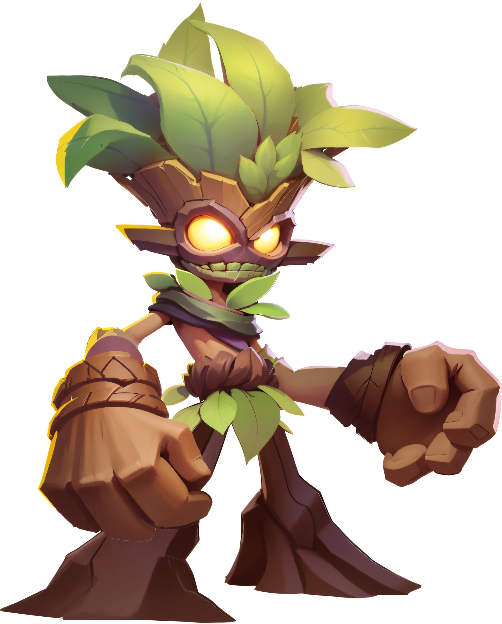 Clash of Clans Royale style,European and American cartoon style,Cartoon image of a tree,There are green and yellow leaves, plant monster, plant monster, wakfu colors + symetry, treant, Jane wood art style, plant spirit, Groot, portrait of a zentaur, hero 2 d fanart artsation, Evil Tree Wizard, a humanoid thistle monster, torchan. sketch art. roots