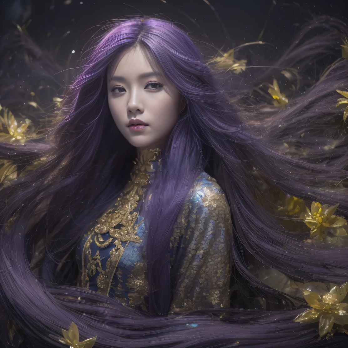 Agate glass texture 32K(tmasterpiece,k hd,hyper HD,32K)Long flowing bright purple hair,Autumn Pond,zydink, a color, Asian people (Kizi), (Red scarf), Combat posture, looking at the ground, long whitr hair, Floating bright purple, Fire cloud pattern gold tiara, Chinese long-sleeved gold silk garment, (abstract ink splash:1.2), white backgrounid,Lotus protector(realisticlying:1.4),Bright purple hair,Smoke on the road,The background is pure, A high resolution, the detail, RAW photogr, Sharp Re, Nikon D850 Film Stock Photo by Jefferies Lee 4 Kodak Portra 400 Camera F1.6 shots, Rich colors, ultra-realistic vivid textures, Dramatic lighting, Unreal Engine Art Station Trend, cinestir 800,Long flowing bright purple hair