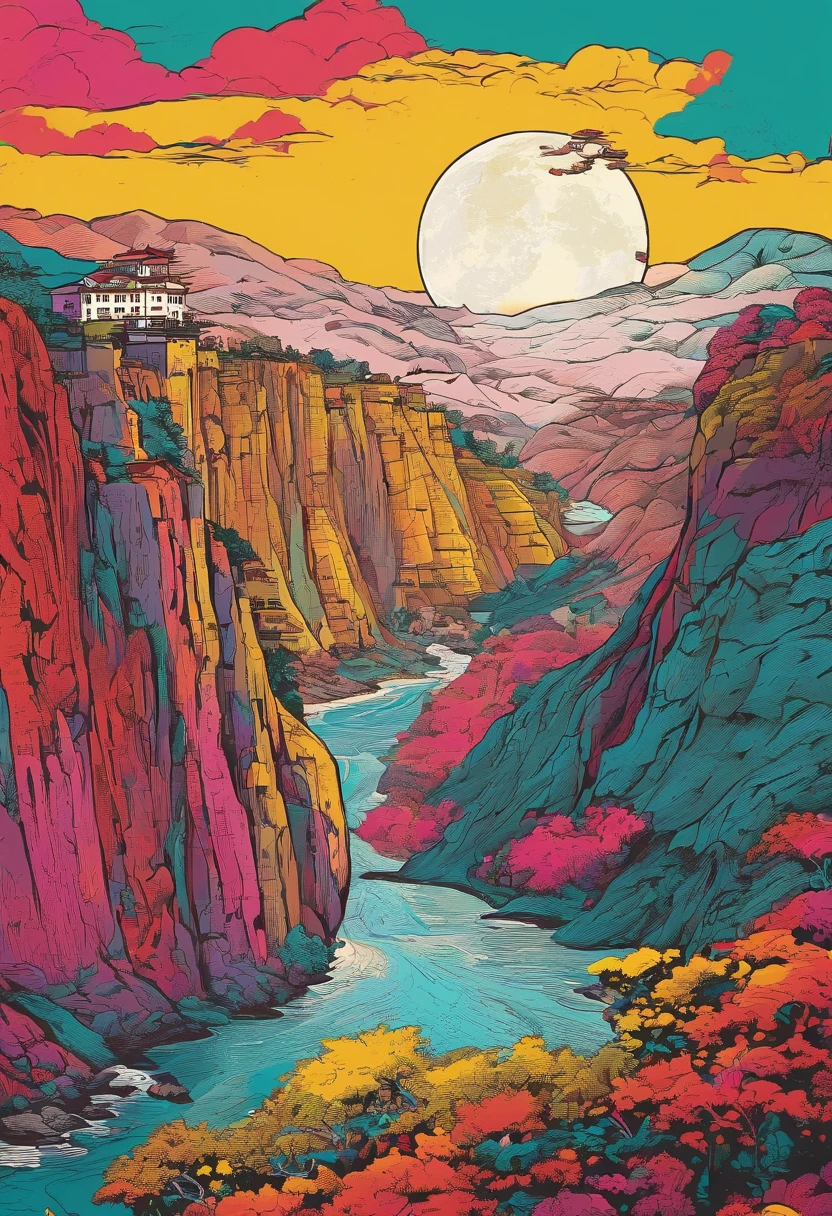 (Tang Feng),(A cliff illuminated by a huge moon),Ultra-long-range viewing angle,No Man,scenecy,best qualtiy,the detail