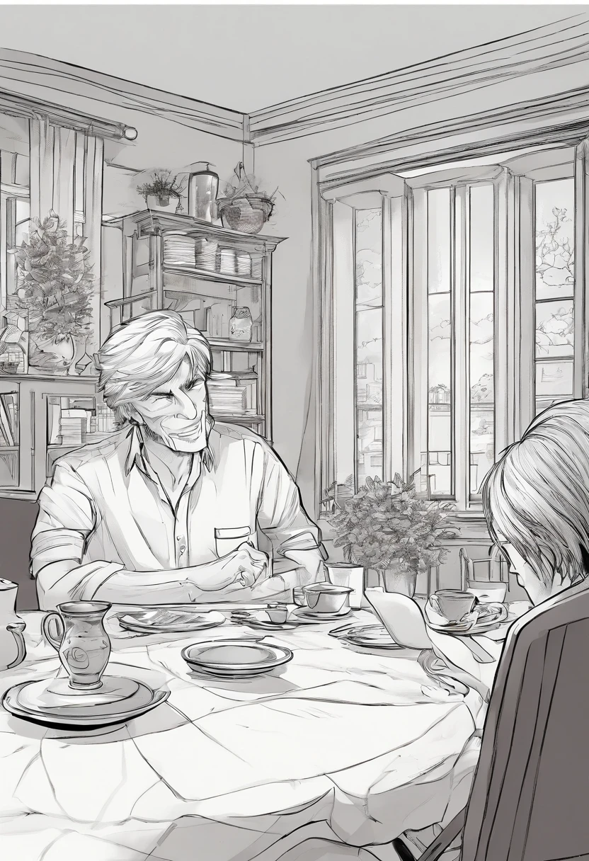 eren Yeager, talking to a grandmother at the home table