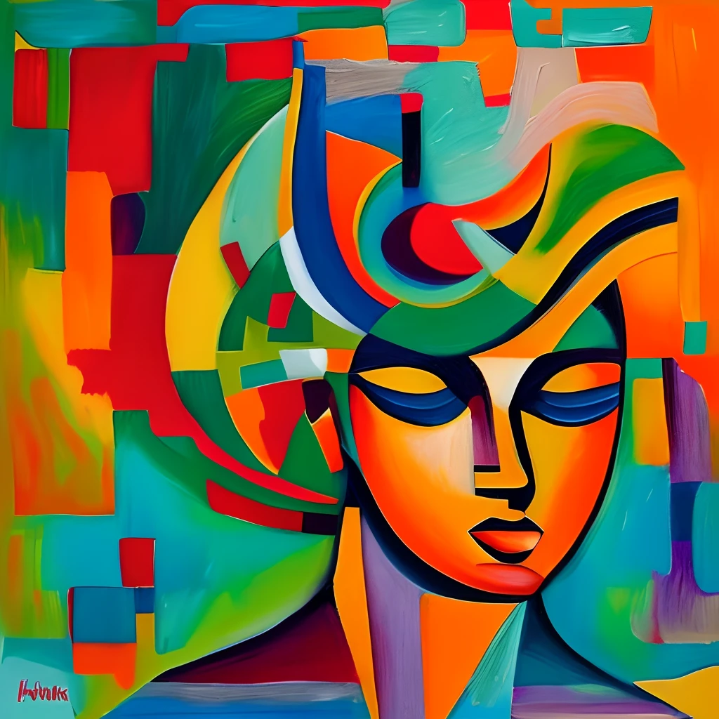 a thinking woman abstract painting in oil colours --auto --s2