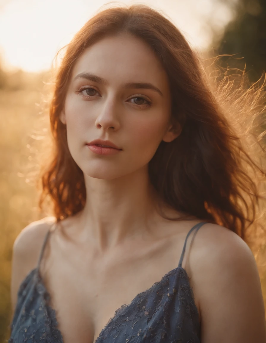 1 female cleavage sunlight, warm (xxmix_girl lofi, messy, , photography, photorealism, portraits, bokeh ) (by Jamie Hawkesworth Janek Sedlar) (upper body