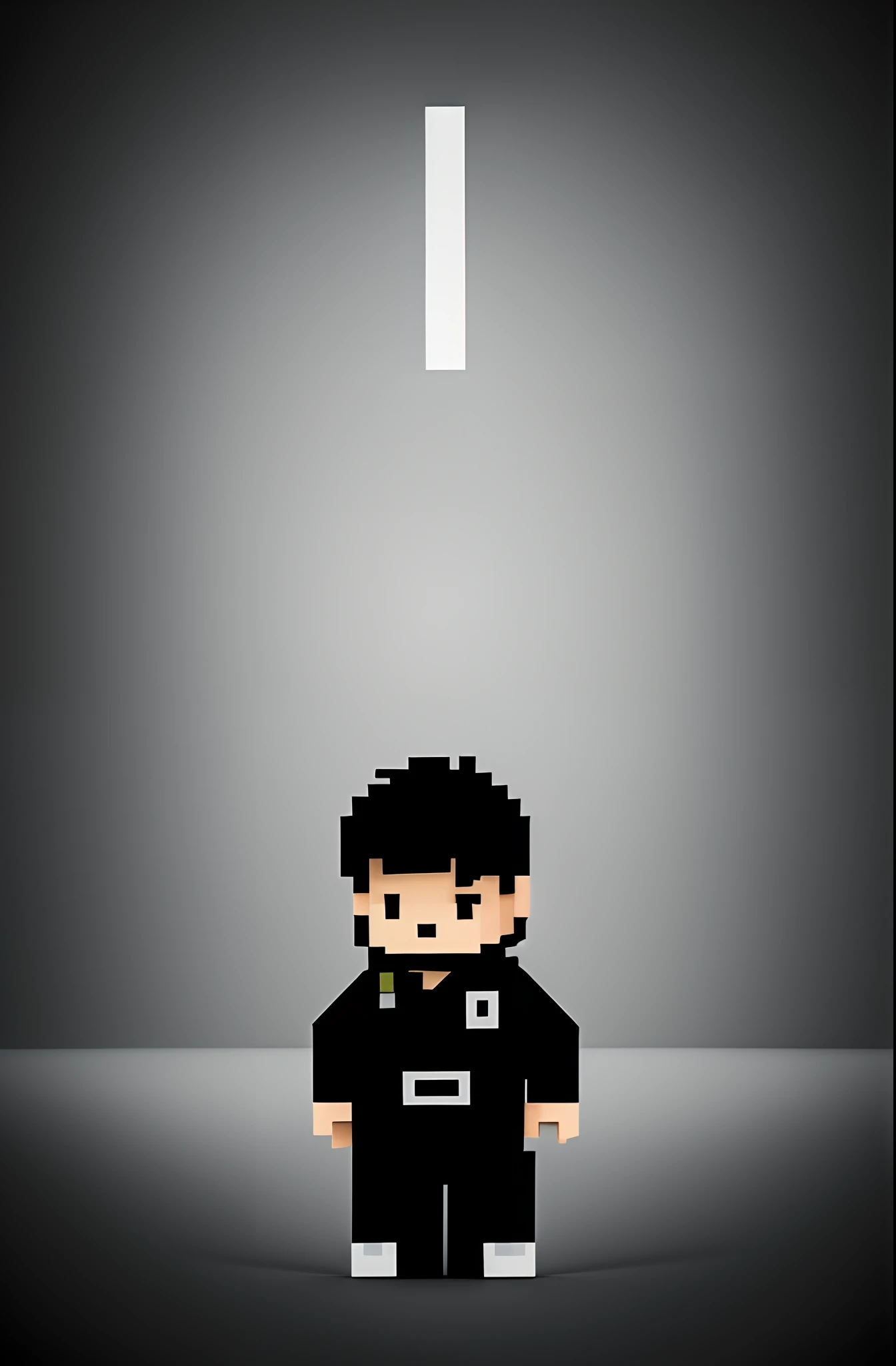 Simple black and white style,The picture is monotonous,Pixel wind little boy