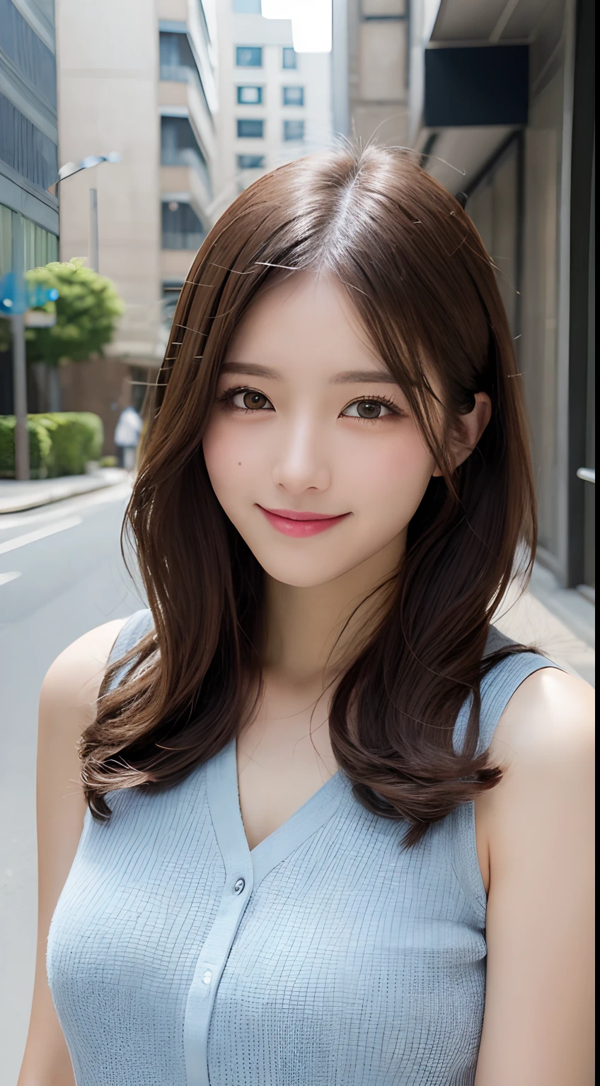 table top, highest quality, shape, Super detailed, finely, High resolution, 8k wallpaper, 完璧なダイナミックな構shape, beautiful and detailed eyes, natural lip, long eyelashes, heavy makeup, smiling、sexy knit dress , big breasts, cleavage, whole body、peace sign、Choki
