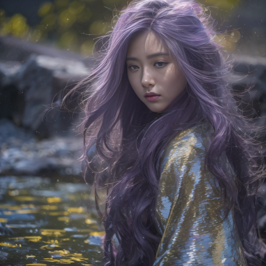 Agate glass texture 32K（tmasterpiece，k hd，hyper HD，32K）Long flowing bright purple hair，Autumn Pond，zydink， a color， Asian people （Kizi）， （Red scarf）， Combat posture， looking at the ground， long whitr hair， Floating bright purple， Fire cloud pattern gold tiara， Chinese long-sleeved gold silk garment， （abstract ink splash：1.2）， white backgrounid，Lotus protector（realisticlying：1.4），Bright purple hair，Smoke on the road，The background is pure， A high resolution， the detail， RAW photogr， Sharp Re， Nikon D850 Film Stock Photo by Jefferies Lee 4 Kodak Portra 400 Camera F1.6 shots, Rich colors, ultra-realistic vivid textures, Dramatic lighting, Unreal Engine Art Station Trend, cinestir 800，Long flowing bright purple hair