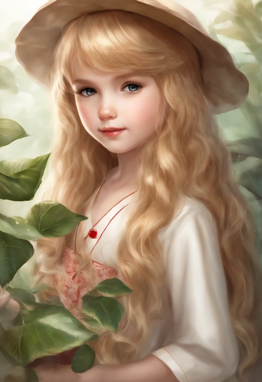 Drawing on Aya Nakamura in anime style is a 5--old azing and exotic kids. She has long blonde hair，Gentle waves fall to the waist, It stands out under her pale skin. His eyes are a rich red, Like a bright ruby, And with mysterious eyes.