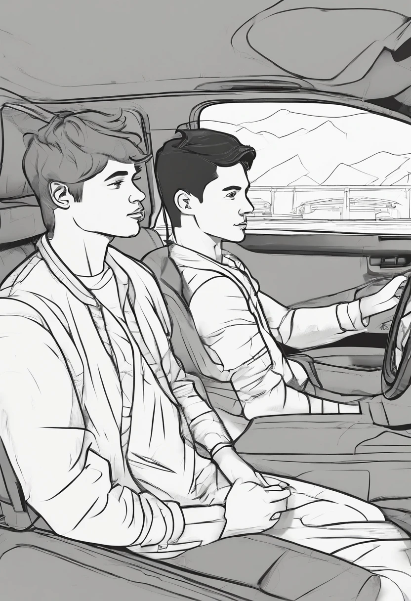 teenage boy, talking to his father inside a car, super detailed image, anime style, full hd