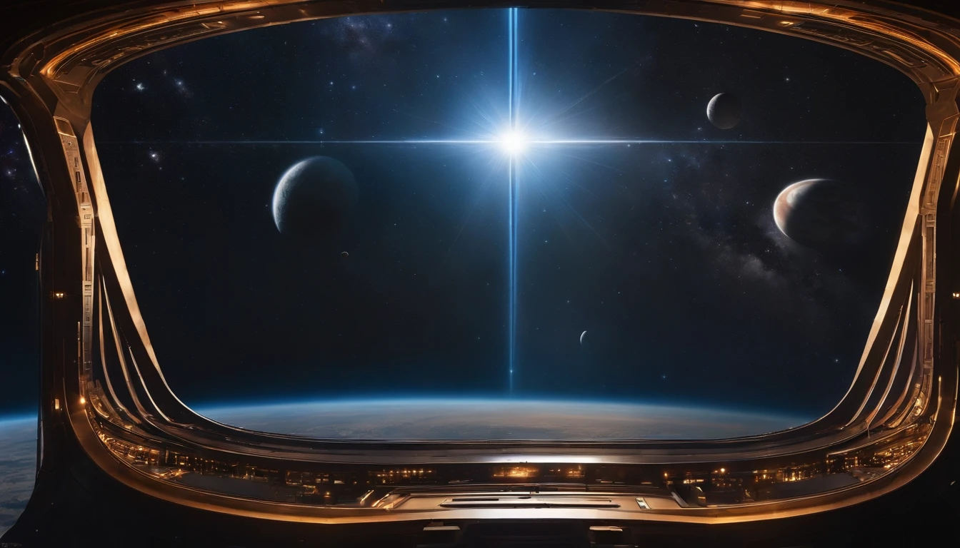 ((Masterpiece))，(Best quality))，Magnificent space image scene，Interstellar，Huge star gates，Spaceship，Shining starry sky，8k，super-fine，high qulity