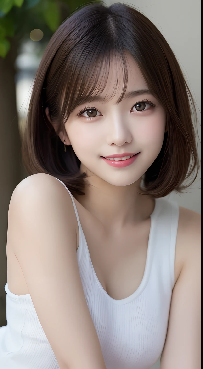 masutepiece, Best Quality, Illustration, Ultra-detailed, finely detail, hight resolution, 8K Wallpaper, Perfect dynamic composition, Beautiful detailed eyes,Short bob hair,Small breasts natural color lip, Bold sexy poses,Smile,Shibuya、20 years girl、Cute、Subject looking at sexy pose on camera