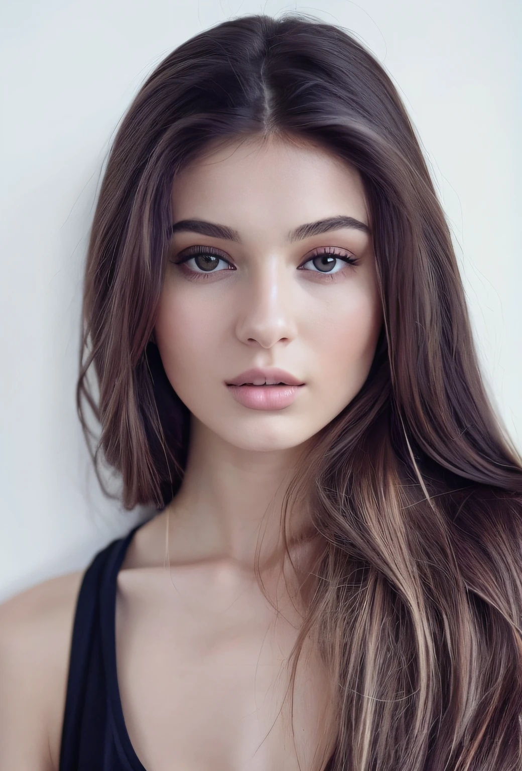 a close up of a woman with long hair wearing a black top, portrait sophie mudd, anna nikonova aka newmilky, gorgeous young model, angelina stroganova, dasha taran, julia sarda, extremely beautiful face, very pretty model, anastasia ovchinnikova, beautiful model, beautiful young girl, beautiful female model, 2 4  old female model