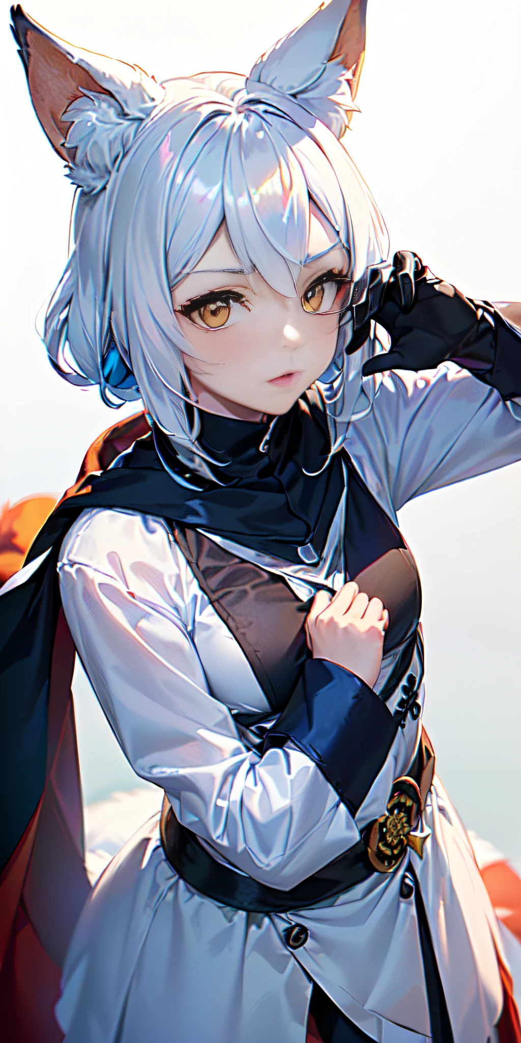 ((volumetric illumination, Las mejores sombras, Portrait Of Stunningly Beautiful Girl, guy, Delicate beautiful attractive and symmetrical face with attractive yellow eyes, pecho redondos, senos medianos, Pelo corto de color naranja, cintura delgada, En pie, (highest qualityr, Detalles asombrosos:1.25), (solamente:1.3), Pinturas coloridas brillantes, Personaje de anime con cola de zorro, Una hermosa dama zorro, Una hermosa mujer kitsune, retrato, mini falda corta, levanta la falda, Sudadera con capucha blanca, Sudadera con capucha azul y blanca))