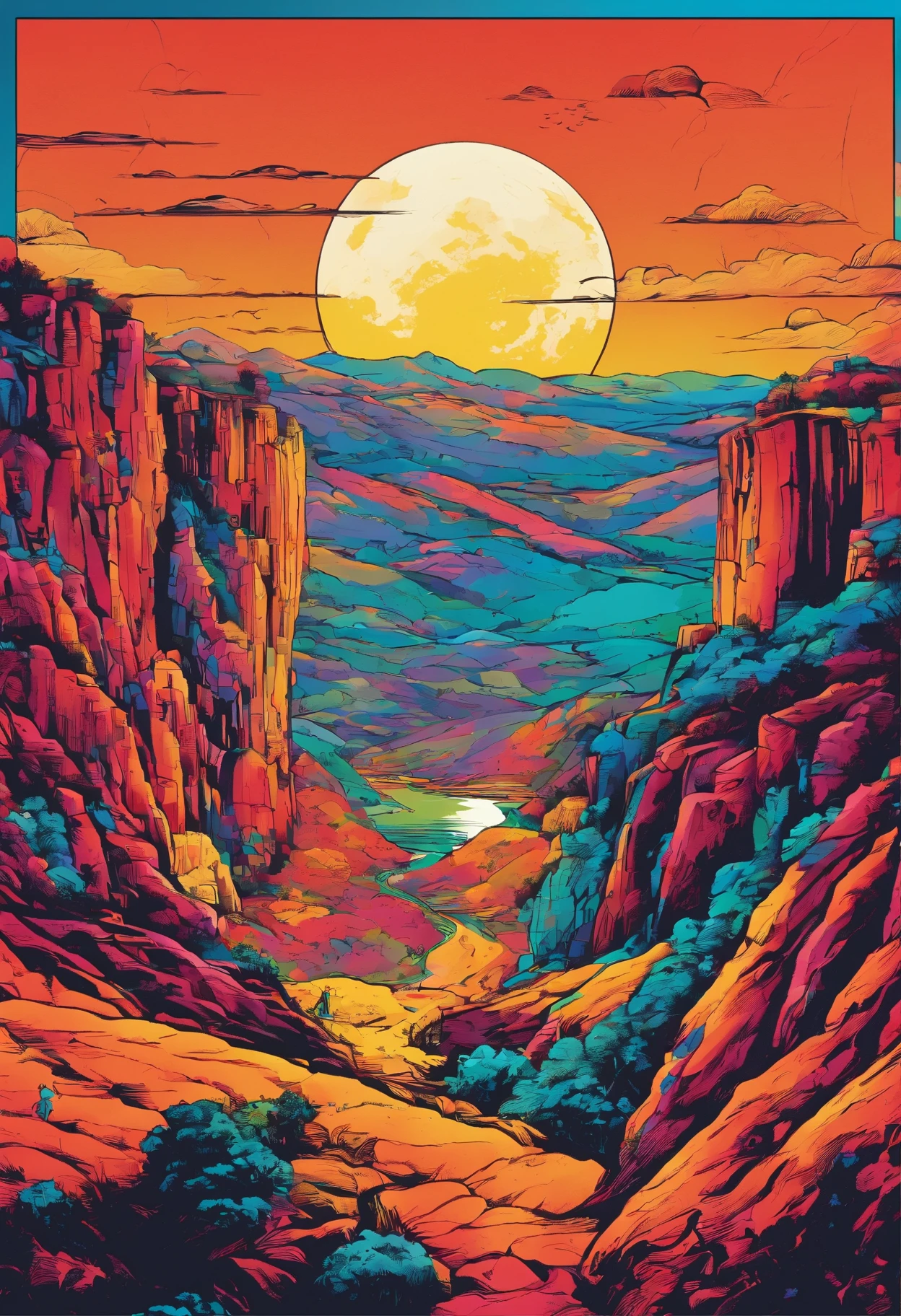 (Tang Feng),(A cliff illuminated by a huge moon),Ultra-long-range viewing angle,No Man,scenecy,best qualtiy,the detail