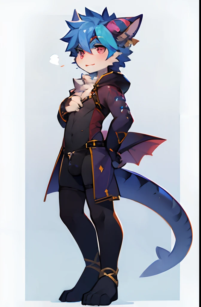 An ice dragon in Western mythology,But it is a dragon man standing on two feet,Cute teenager,No clothes or pants,Hidden by hair under the crotch,In addition to standing on two feet like humans,,The rest are dragon characteristics.,A symbol of villain。