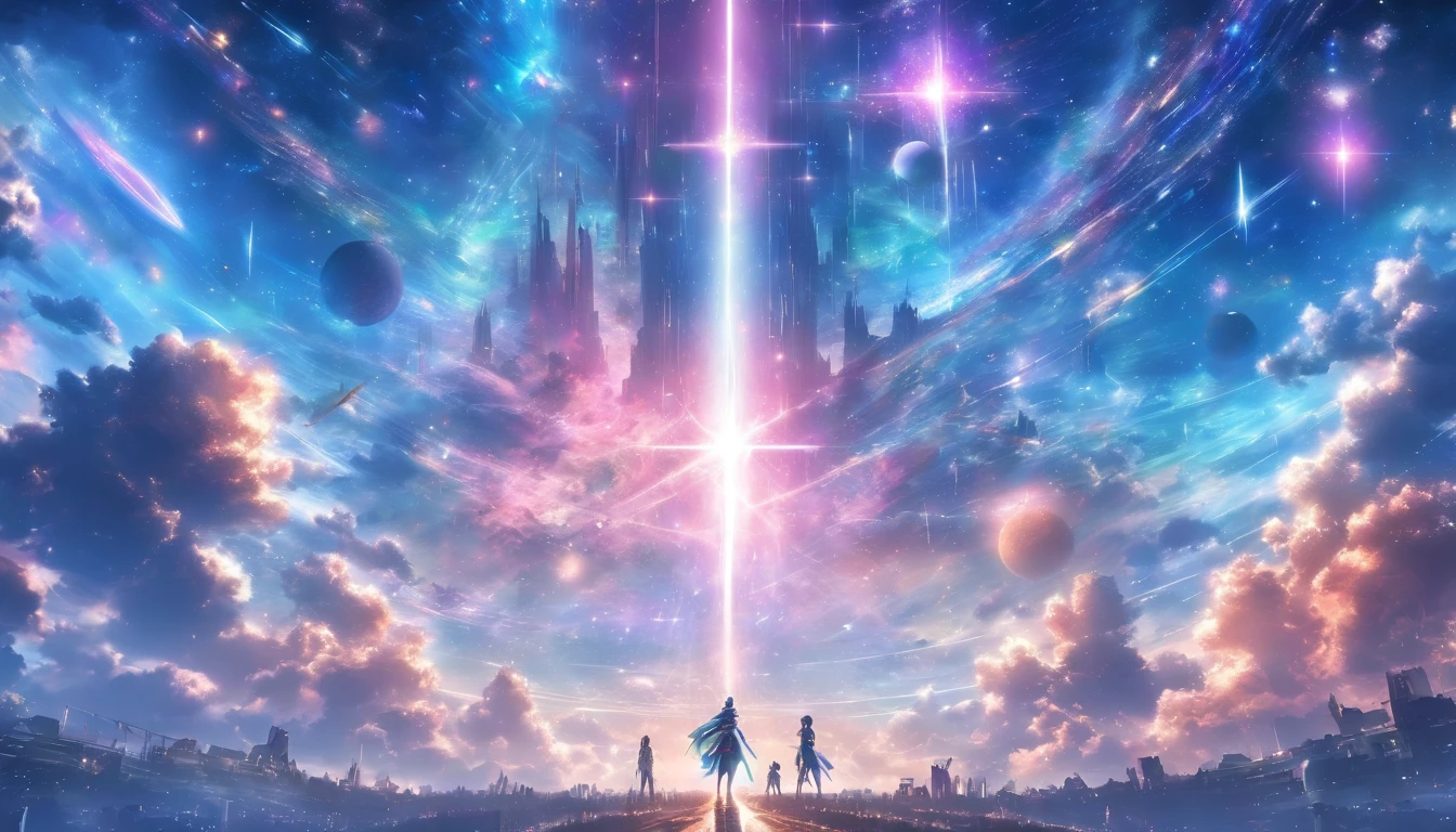 ((Masterpiece)),(Best quality)),Magnificent space image scene,Interstellar,Huge star gates,Spaceship,Shining starry sky,8K,super-fine,high qulity
